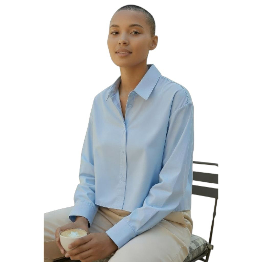 The Drop Light Blue Button Down Shirt, Crop Large. NEW
